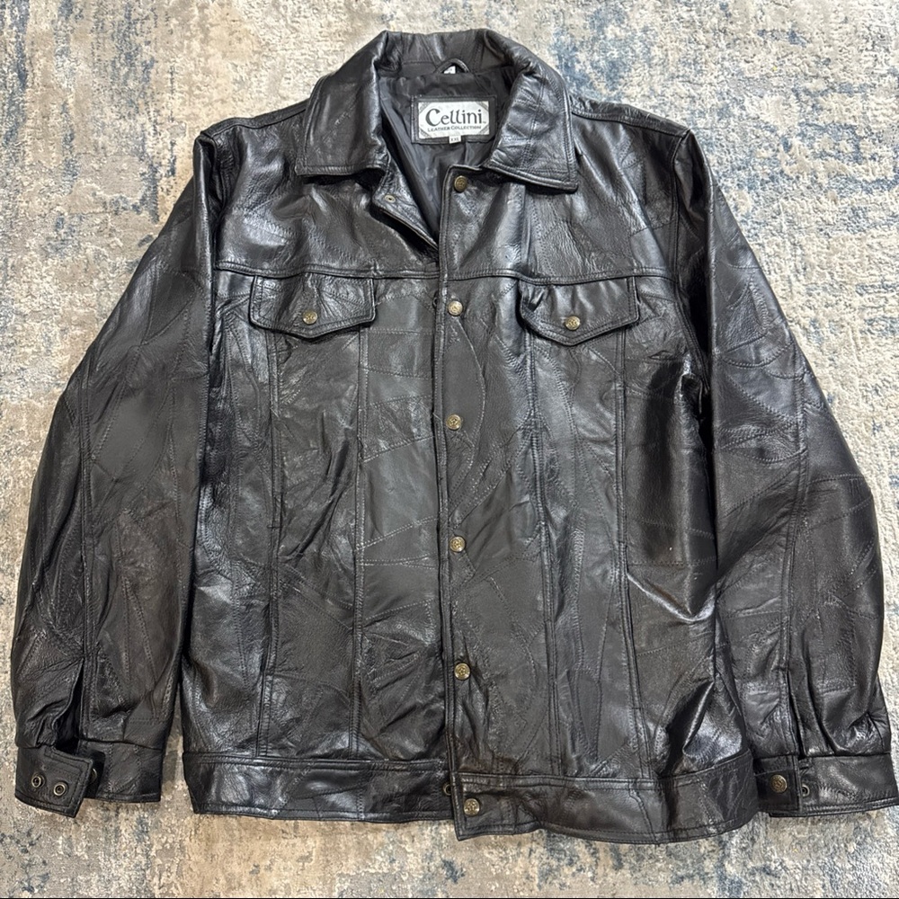 Cellini Men's Leather Jacket Stitch Mosaic Sz XXL